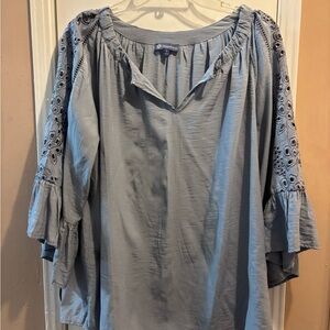 Democracy Sky Blue Blouse with Eyelet Sleeves